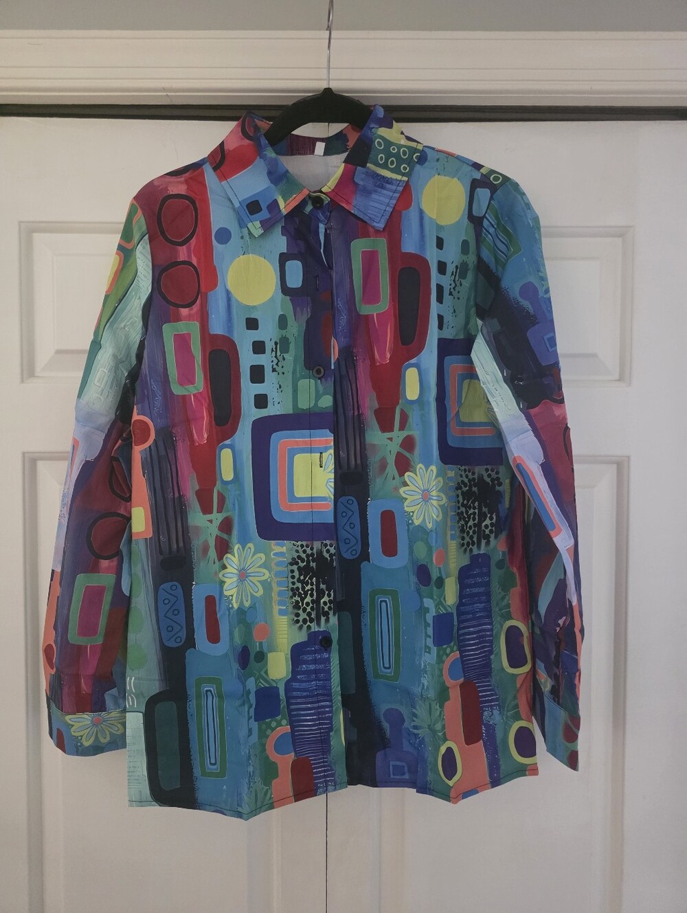 Multicolor Abstract Print Women’s Button-Up Shirt-S